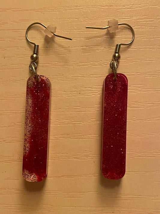 Clear/Red Rectangular Prism Earrings